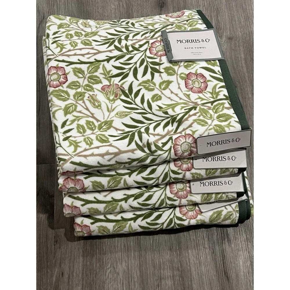 Morris & Co. Sweet Briar Bath Towel 4 PC Set Green Pink Floral 30 X 54 New